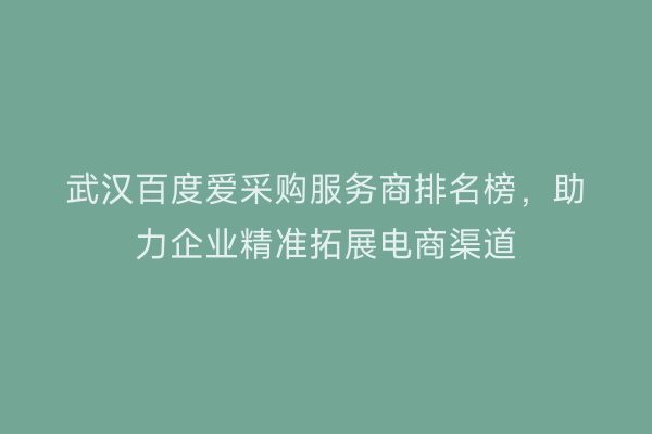 武汉百度爱采购服务商排名榜，助力企业精准拓展电商渠道