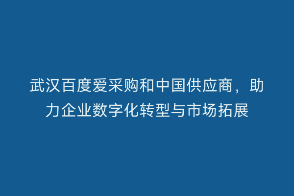 武汉百度爱采购和中国供应商，助力企业数字化转型与市场拓展
