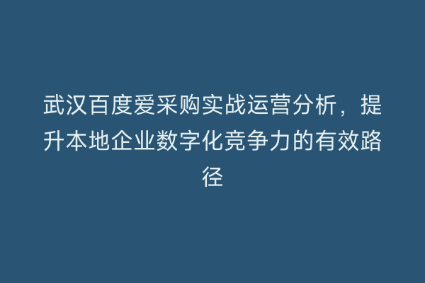 武汉百度爱采购实战运营分析，提升本地企业数字化竞争力的有效路径