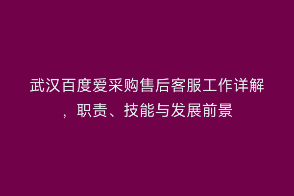 武汉百度爱采购售后客服工作详解，职责、技能与发展前景