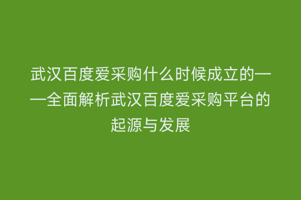 武汉百度爱采购什么时候成立的——全面解析武汉百度爱采购平台的起源与发展
