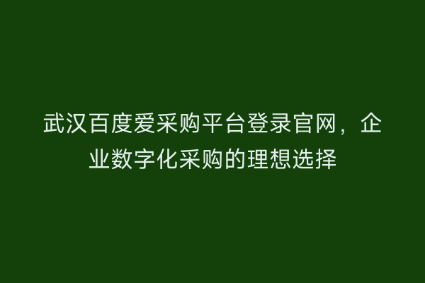 武汉百度爱采购平台登录官网，企业数字化采购的理想选择