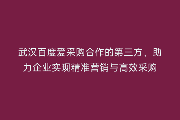 武汉百度爱采购合作的第三方，助力企业实现精准营销与高效采购