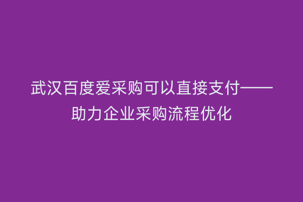 武汉百度爱采购可以直接支付——助力企业采购流程优化