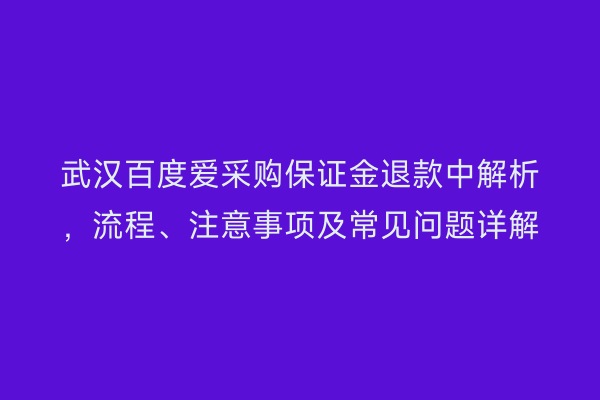 武汉百度爱采购保证金退款中解析，流程、注意事项及常见问题详解