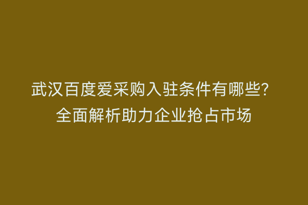 武汉百度爱采购入驻条件有哪些？全面解析助力企业抢占市场