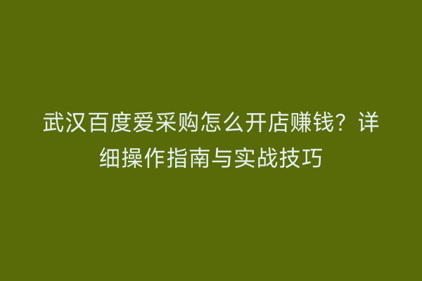 武汉百度爱采购怎么开店赚钱？详细操作指南与实战技巧