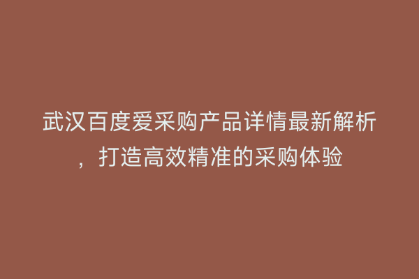 武汉百度爱采购产品详情最新解析，打造高效精准的采购体验