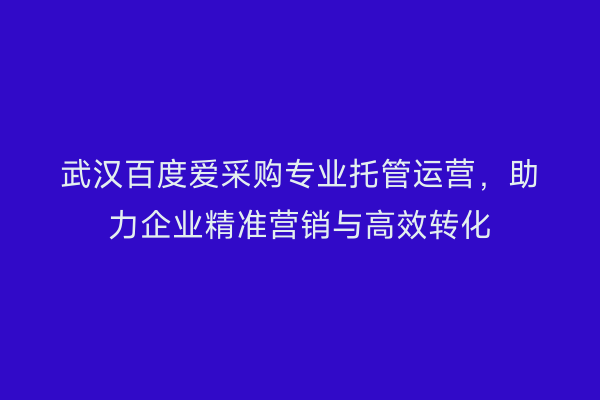 武汉百度爱采购专业托管运营，助力企业精准营销与高效转化