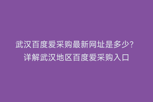 武汉百度爱采购最新网址是多少？详解武汉地区百度爱采购入口