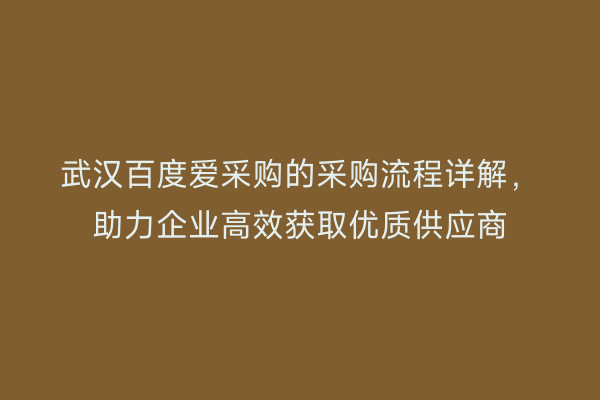 武汉百度爱采购的采购流程详解，助力企业高效获取优质供应商