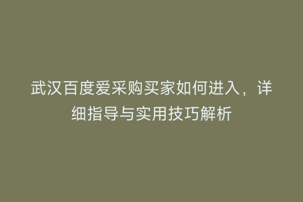 武汉百度爱采购买家如何进入，详细指导与实用技巧解析