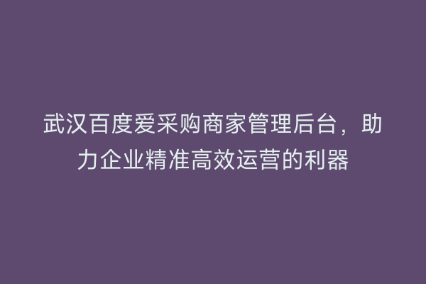 武汉百度爱采购商家管理后台，助力企业精准高效运营的利器