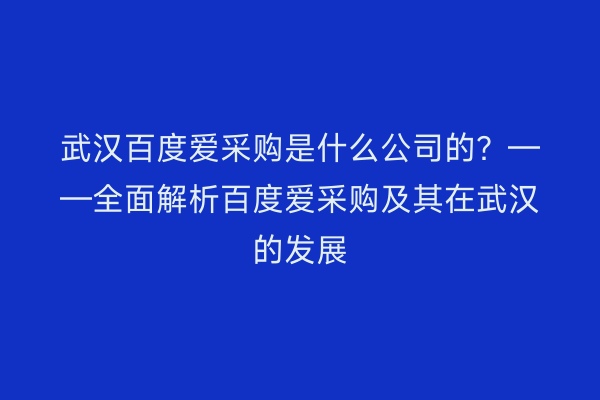 武汉百度爱采购是什么公司的？——全面解析百度爱采购及其在武汉的发展