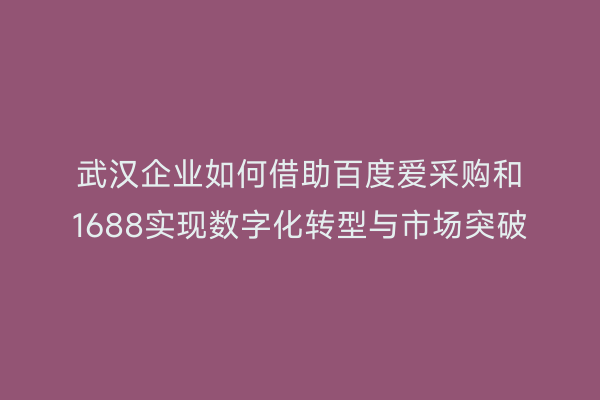 武汉企业如何借助百度爱采购和1688实现数字化转型与市场突破