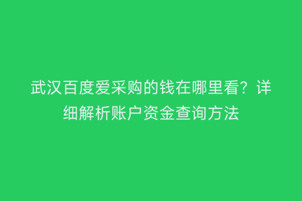 武汉百度爱采购的钱在哪里看？详细解析账户资金查询方法