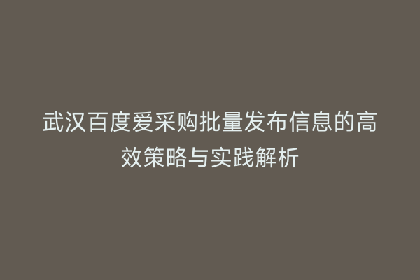 武汉百度爱采购批量发布信息的高效策略与实践解析