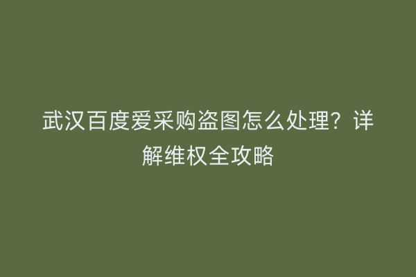 武汉百度爱采购盗图怎么处理？详解维权全攻略