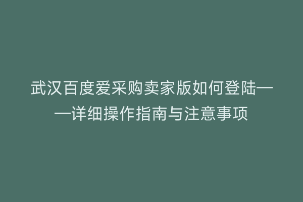 武汉百度爱采购卖家版如何登陆——详细操作指南与注意事项