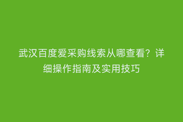 武汉百度爱采购线索从哪查看？详细操作指南及实用技巧