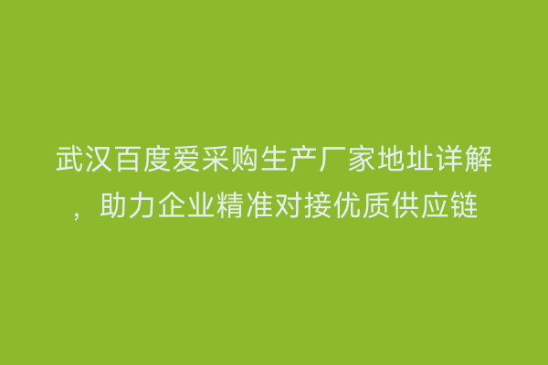 武汉百度爱采购生产厂家地址详解，助力企业精准对接优质供应链