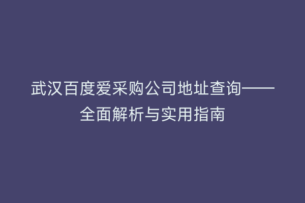 武汉百度爱采购公司地址查询——全面解析与实用指南