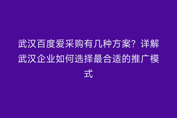 武汉百度爱采购有几种方案？详解武汉企业如何选择最合适的推广模式