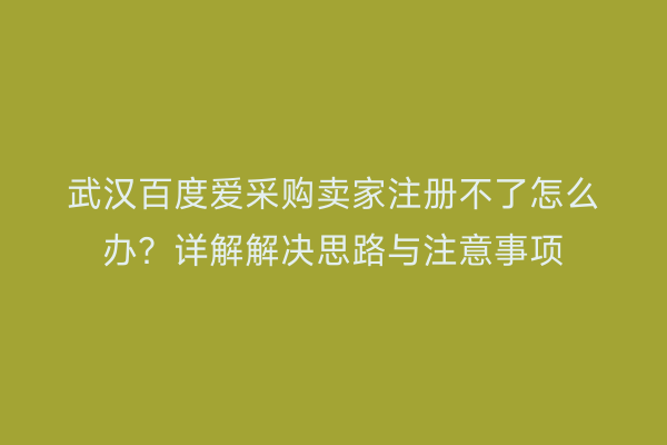 武汉百度爱采购卖家注册不了怎么办？详解解决思路与注意事项