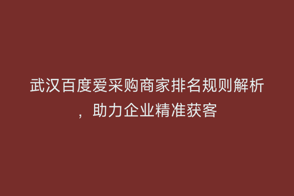 武汉百度爱采购商家排名规则解析，助力企业精准获客