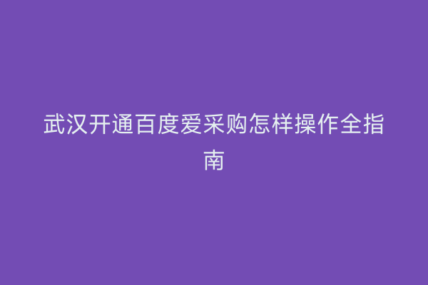 武汉开通百度爱采购怎样操作全指南