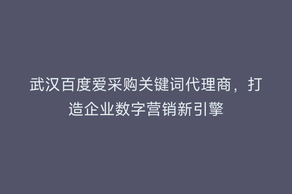 武汉百度爱采购关键词代理商，打造企业数字营销新引擎