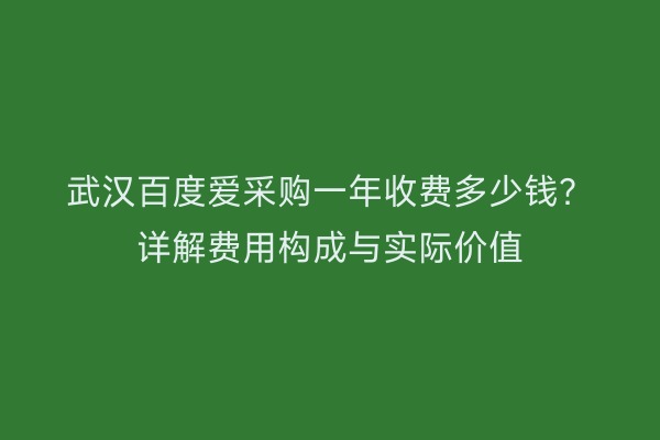 武汉百度爱采购一年收费多少钱？详解费用构成与实际价值