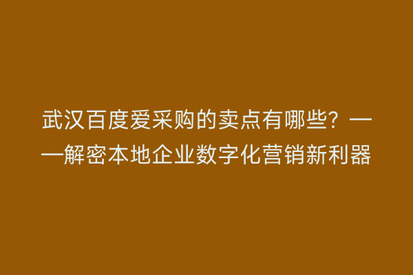 武汉百度爱采购的卖点有哪些？——解密本地企业数字化营销新利器