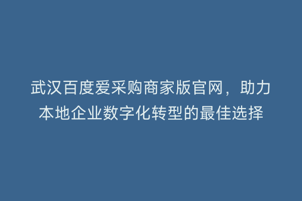武汉百度爱采购商家版官网，助力本地企业数字化转型的最佳选择