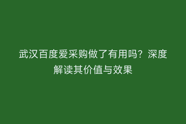 武汉百度爱采购做了有用吗？深度解读其价值与效果