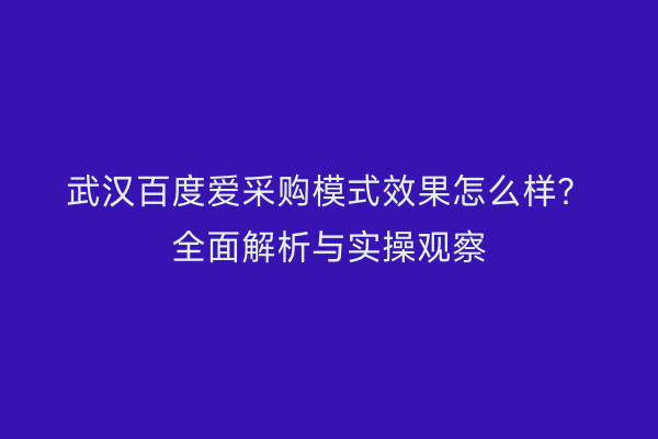 武汉百度爱采购模式效果怎么样？全面解析与实操观察