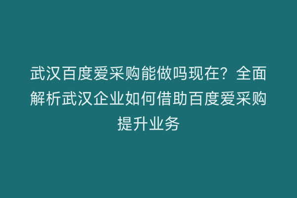 武汉百度爱采购能做吗现在？全面解析武汉企业如何借助百度爱采购提升业务