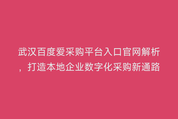 武汉百度爱采购平台入口官网解析，打造本地企业数字化采购新通路