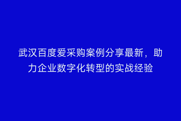 武汉百度爱采购案例分享最新，助力企业数字化转型的实战经验