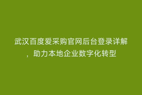 武汉百度爱采购官网后台登录详解，助力本地企业数字化转型