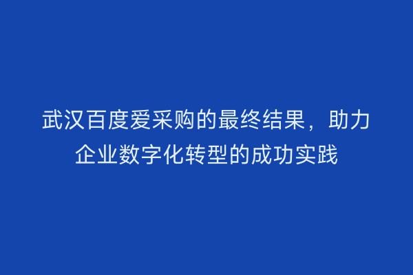 武汉百度爱采购的最终结果，助力企业数字化转型的成功实践