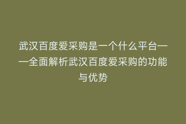 武汉百度爱采购是一个什么平台——全面解析武汉百度爱采购的功能与优势