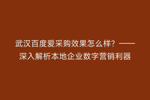 武汉百度爱采购效果怎么样？——深入解析本地企业数字营销利器