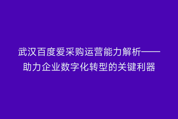 武汉百度爱采购运营能力解析——助力企业数字化转型的关键利器