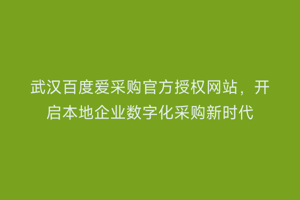 武汉百度爱采购官方授权网站，开启本地企业数字化采购新时代