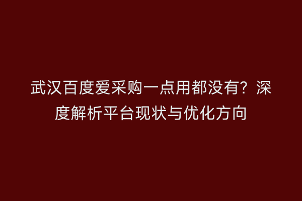 武汉百度爱采购一点用都没有？深度解析平台现状与优化方向
