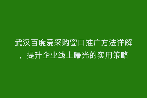 武汉百度爱采购窗口推广方法详解，提升企业线上曝光的实用策略
