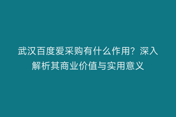 武汉百度爱采购有什么作用？深入解析其商业价值与实用意义