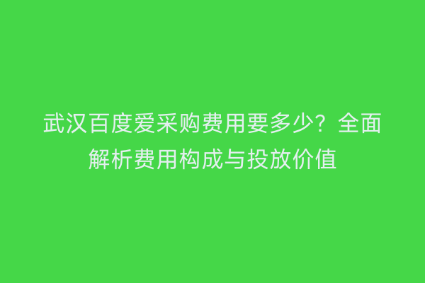 武汉百度爱采购费用要多少？全面解析费用构成与投放价值