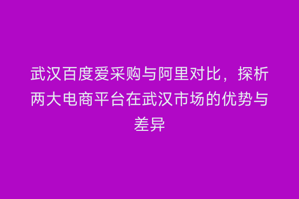 武汉百度爱采购与阿里对比，探析两大电商平台在武汉市场的优势与差异